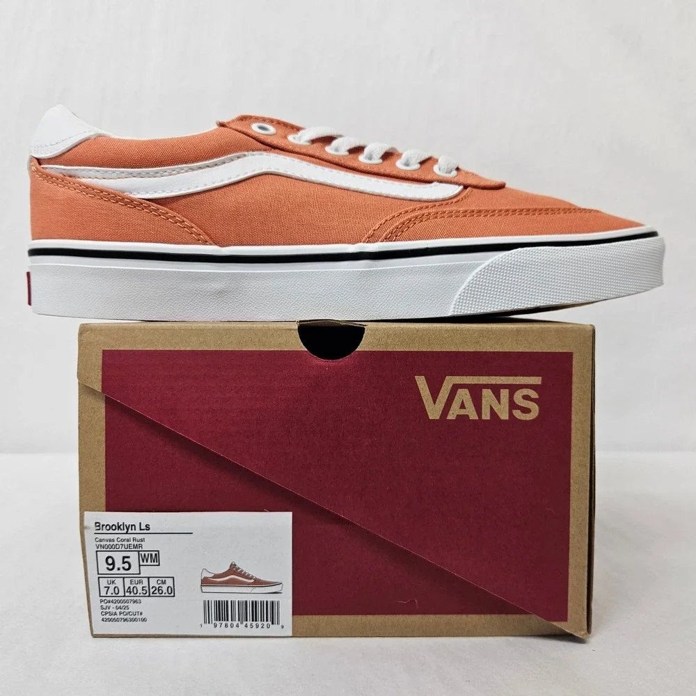 Vans Brooklyn Ls Canvas Sneakers VN000D7UEMR Coral Rust White Womens Size 9.5